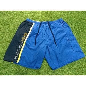 Nautica Ns-83 Swim Shorts Mens‎ 2XLT Blue Graphic Cotton Mesh Lined Swimwear